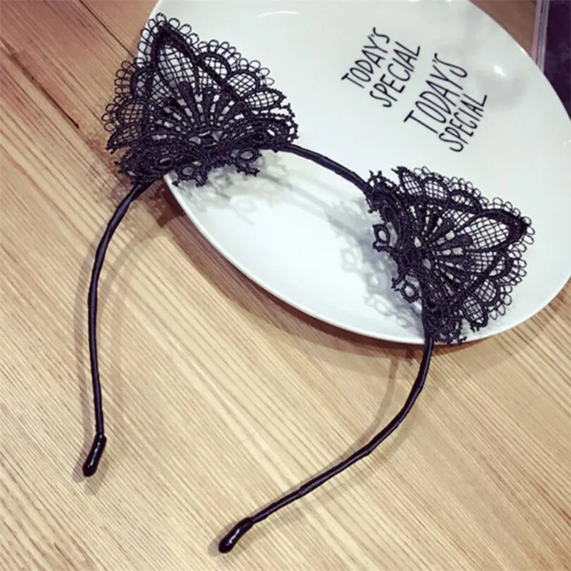 Кружевная повязка на голову с кошачьими ушками для девочек аксессуар волос