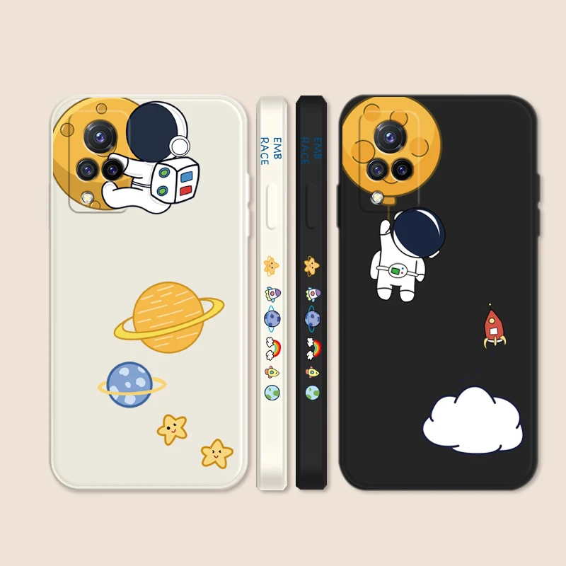 

Cartoon Cute Astronaut Spaceship Soft Case For VIVO S9 S9E Square broadside Camera Lens Protection Phone Cover Case Cap Coque