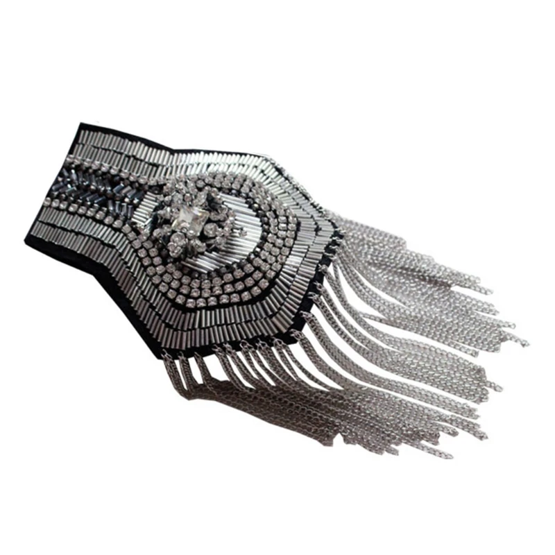 

Shinning Chain Rhinestones Blazer Epaulet Fringe Tassel Metal Shoulder Epaulette Spikes Brooch Women Men Suit Supplies