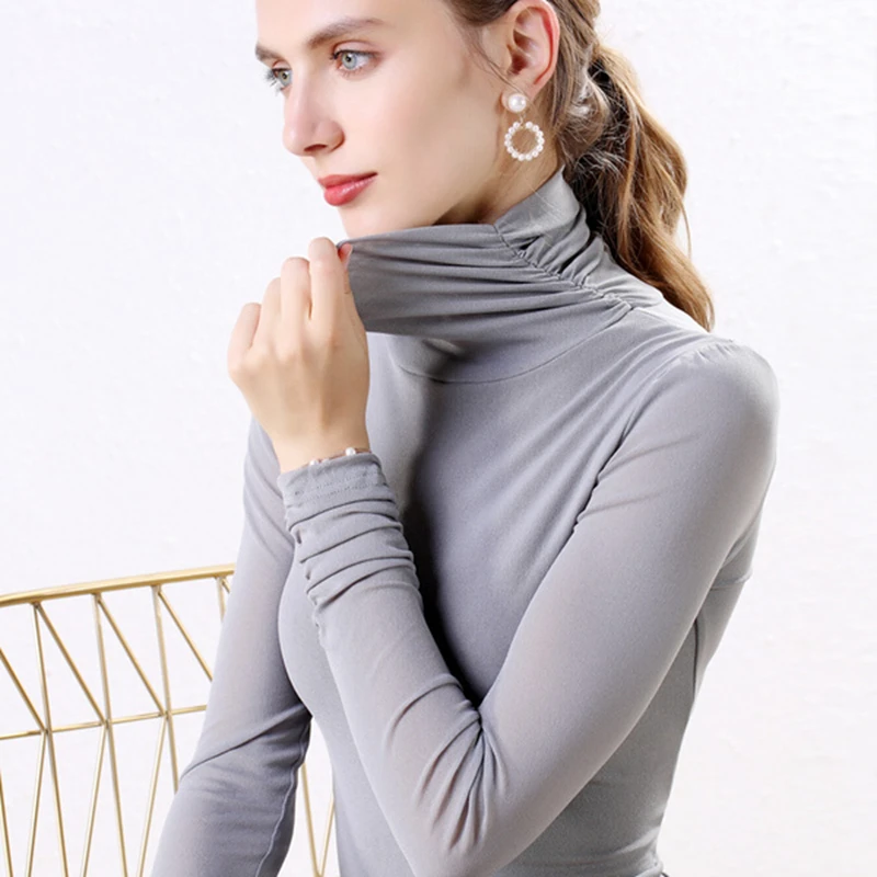 Женская блузка с высоким воротником gkfnmt красная облегающая длинным рукавом