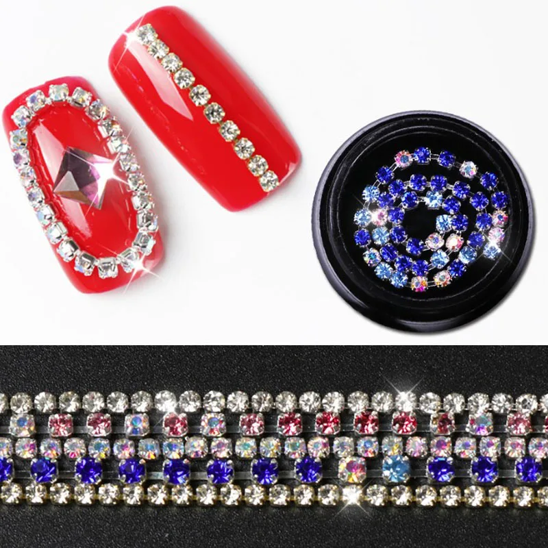 

1 box Nail Art Flat Shape Metal Nail Art Beads Chain Crystal AB Rhinestones Stone Manicure Decoration