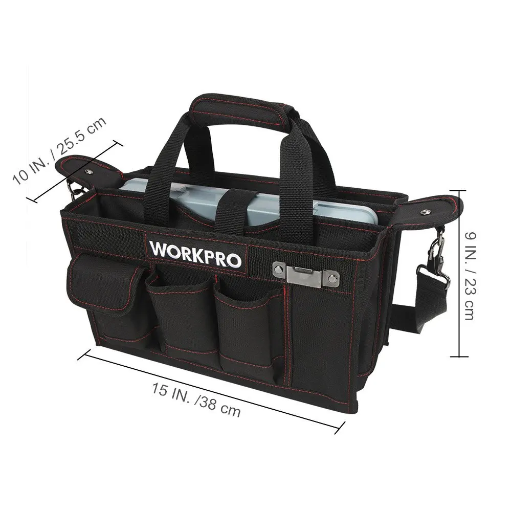 WORKPRO 600D сумка для инструментов на плечо с центральным лотком Водонепроницаемые Наборы инструментов Сумки Карманы для электронных сумок