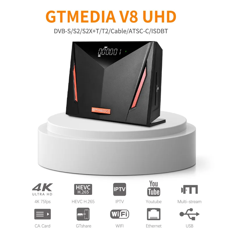 Новейшая модель Gtmedia V8 UHD спутниковый декодер H.265 4K и встроенным модулем Wi-Fi