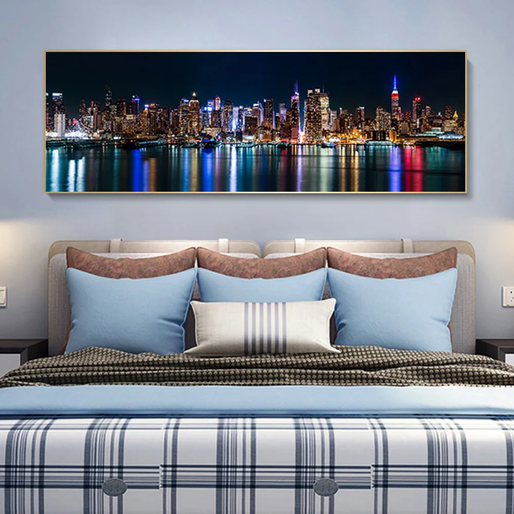 

Skyline Of Manhattan Canvas Painting Wall Art Night View Of American New York City Posters And Prints For Home Decor Cuadros