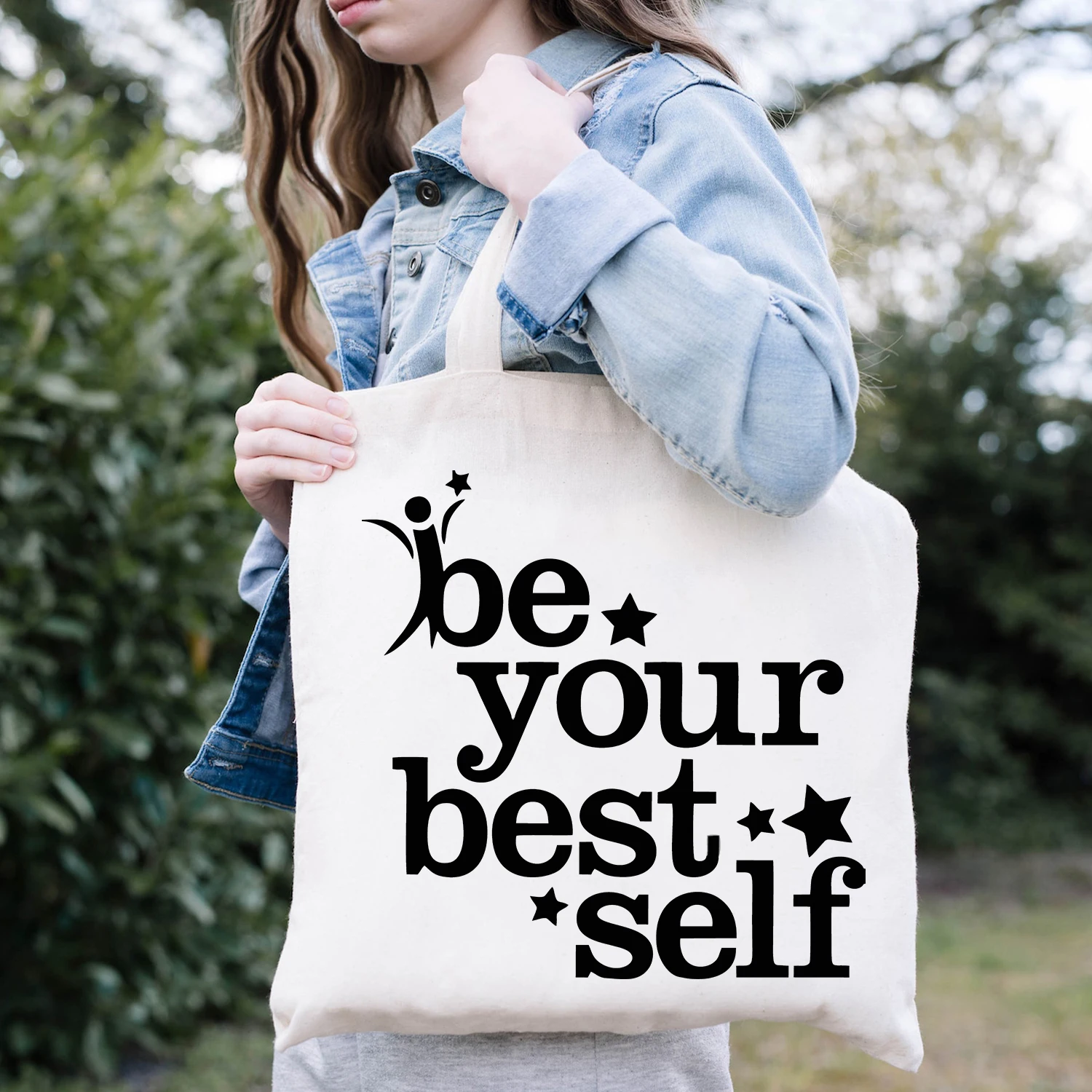 

BLINGPAW Canvas Tote Bag Be Your Best Self Letter Print Funny 100% Cotton Reusable Shopping Bag Eco Bolsa Reutilizable