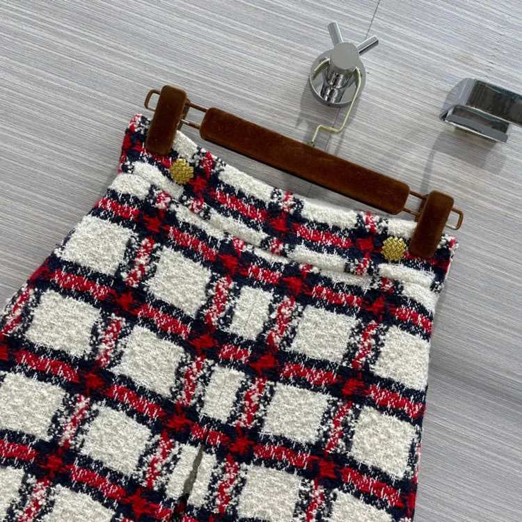 Fashion Sweet Tweed Skirts for Women Summer 2021 New Luxury Brand High Waist A-line Contrast Skirts Blended Knitted Skirts Lady