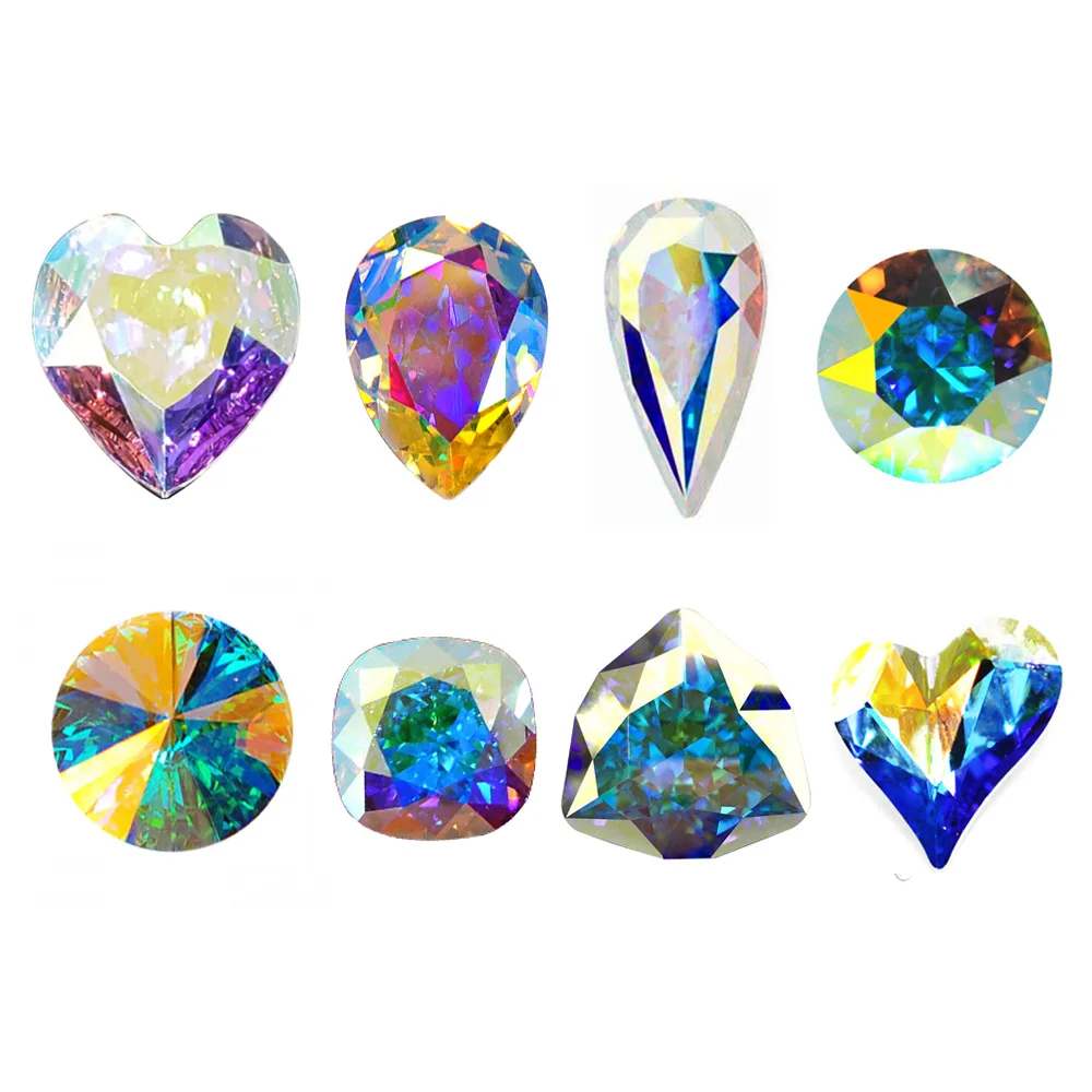 

CTPA3bI Top Quality Stone K9 Crystal AB Rhinestones Navette Drop Round Rivoli Heart Triangle Pointback Nail Art Jewelry Making