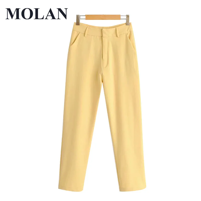 

Women Pants Chic Fashion Office Wear Straight Vintage High Waisted Zipper Fly Pockets Female New Hot Sale Ankle Trousers Mujer