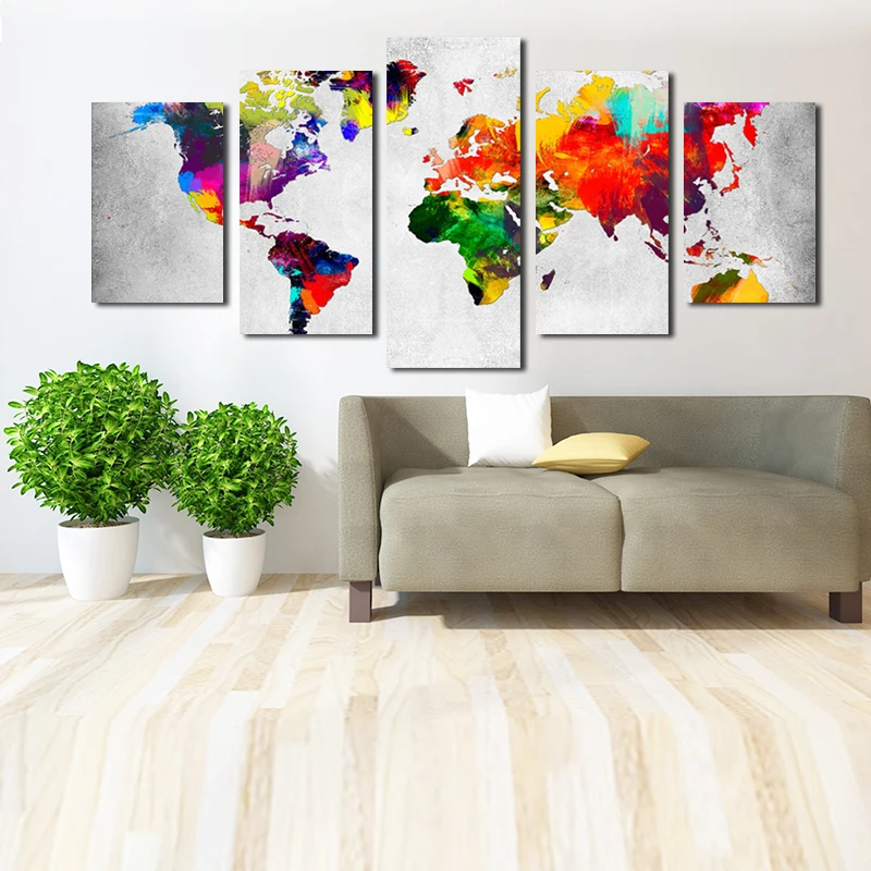 

5 Panel Colorful World Printed Canvas Painting Living Room Wall Art Landscape Pictures No Frames
