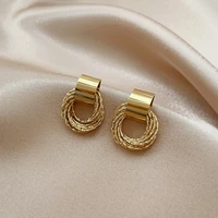 2021 simple new gold metal earring multi layer circle winding geometric round small stud earrings for women girl party jewelry