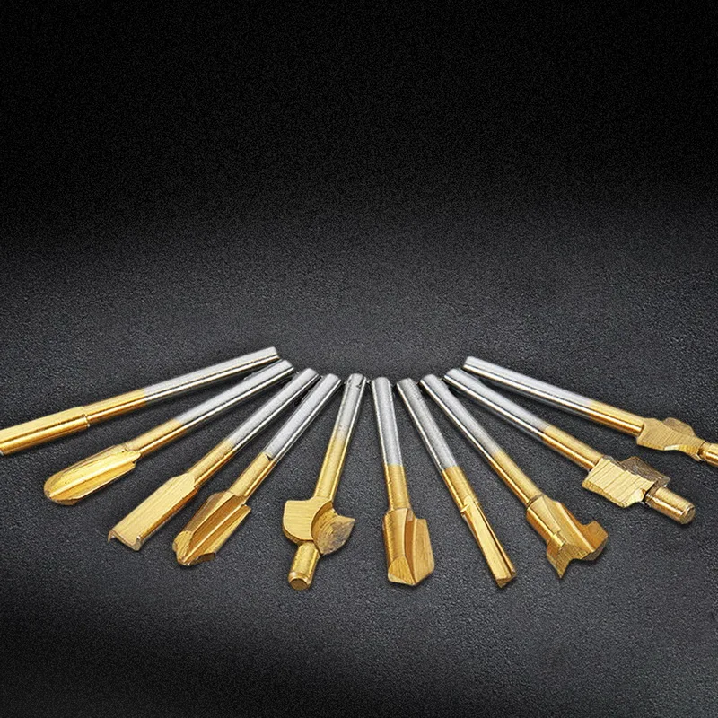 

10Pcs Trimming Knife Router Bits Woodworking Wood Milling Cutter Sets 3mm 1/8" HSS Shank Router Bits Kit For Carving Drilling