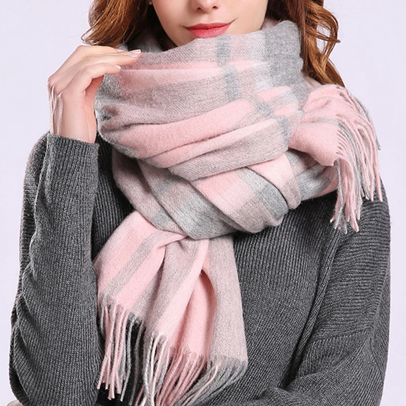 В клеточку шерстяной шарф для женщин зимние шали и палантины женские брендовые