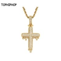 tophiphop ice out dripping cross pendant and necklace pav%c3%a9 cubic zircon hip hop gold silver mens jewelry gift jewelry