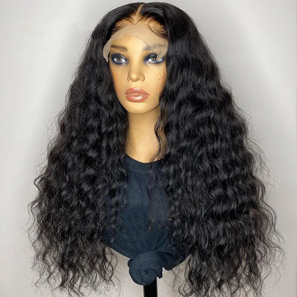 

26 Inch Long Kinky Curly Lace Front Synthetic Hair Wig For Black Women PrePlucked Middle Part With Babyhair Glueless Deep Wave