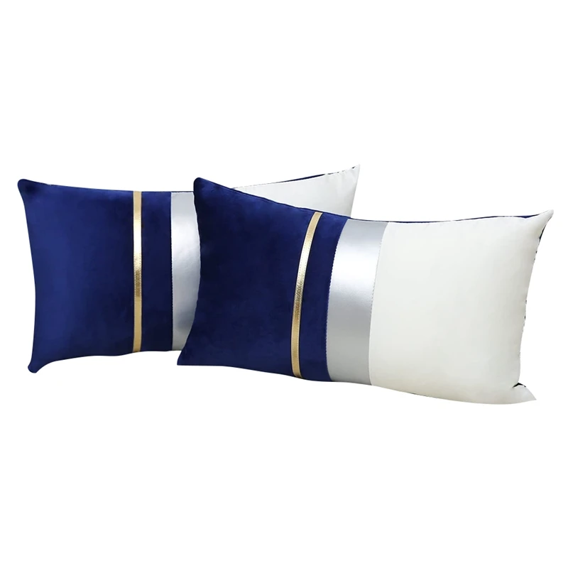 

Patchwork Velvet Lumbar Pillow Cover with Gold Striped Leather Cushion for Bedroom Sofa Decoration 2PCS