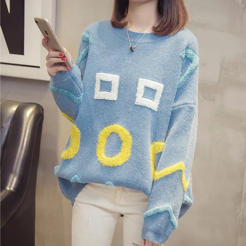 Свитер женский вязаный с длинным рукавом оверсайз пуловер Рождественский свитер