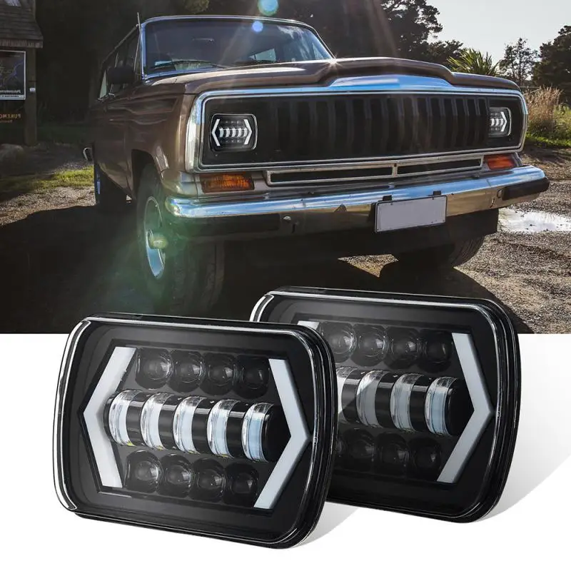 Moonlux 5x7 7x6 inch LED headlight with arrow angel eyes DRL turn signal lamp replacement for truck Jeep Wrangler
