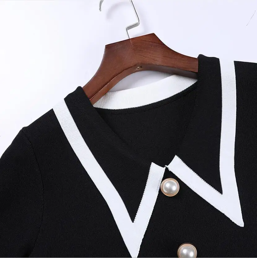 Женское трикотажное платье-свитер на пуговицах с V-образным вырезом | Женская