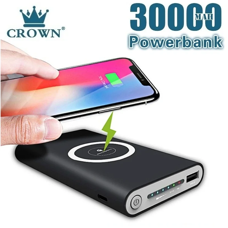 Беспроводное зарядное устройство 30000 мАч для смартфона быстрое портативное