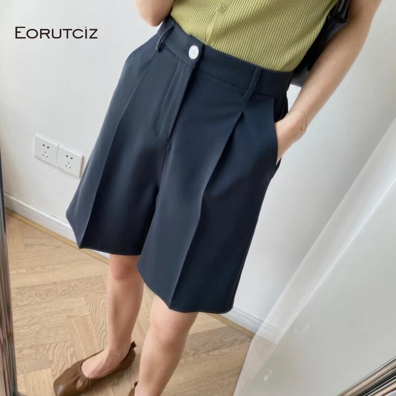 

EORUTCIZ Summer High Waist Blazer Shorts Women Slim Casual Oversize Pants Female Vinatge Pocket Office Basic Shorts LM736