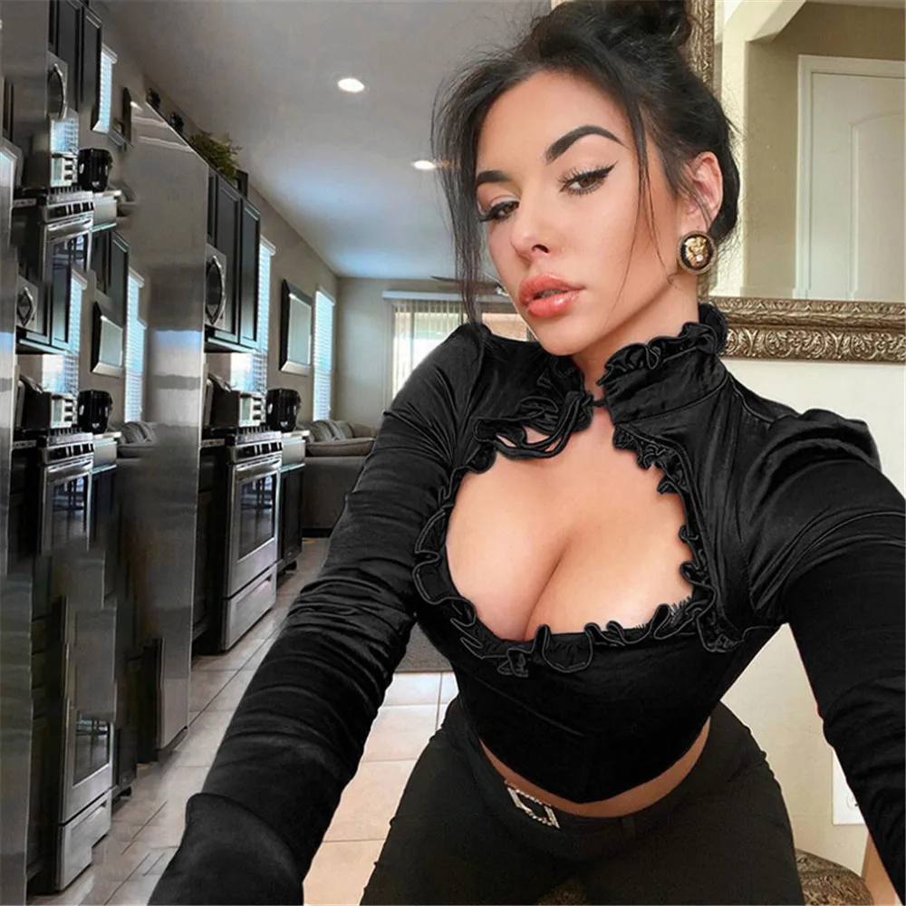 Модная женская однотонная Сексуальная Открытая Водолазка с длинным рукавом