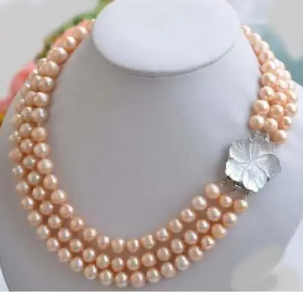 

HOT elegant 3 ROW 8-9mm NATURAL PINK South Sea Pearl NECKLACE