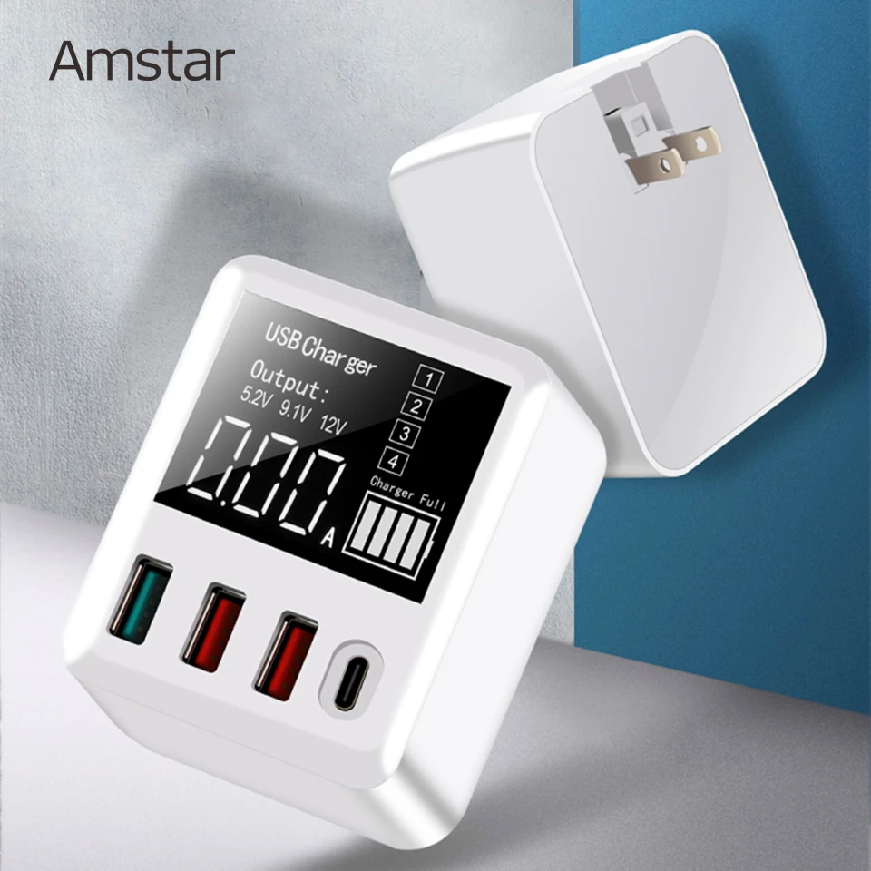 Amstar 30 Вт Светодиодный дисплей с USB C для быстрой зарядки Quick Charge 3 0 дорожное Сетевое