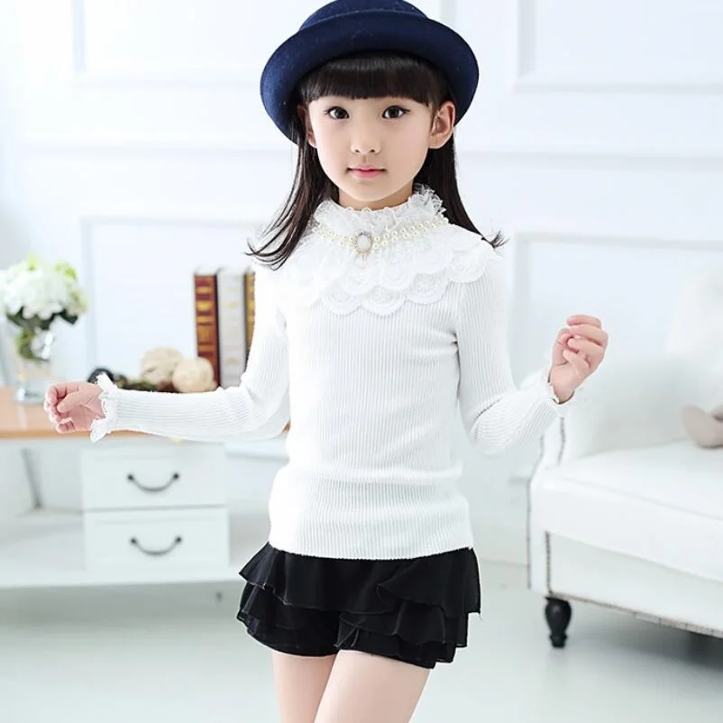 Свитер с длинными рукавами для девочек подростков белый черный вязаный пуловер