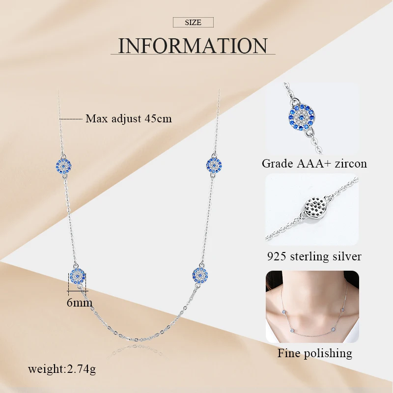 Ожерелье женское из серебра 925 пробы с круглым кулоном сглаза | Украшения и