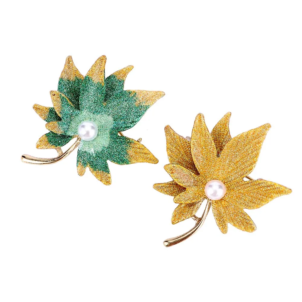Броши с Кленовым листом Изысканная двухслойная брошь Имитация брошка жемчугом