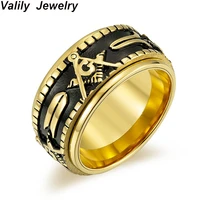 valily mens gold color spinner freemason ring stainless steel rune rotating ring mason masonic rings jewelry for man gift