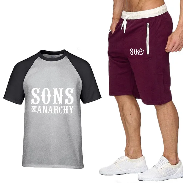 Summer Men's Suit SOA Sons of anarchy the child SONS Printed High Quality Fashion casual male T-Shirt+Pants 2Pcs F | Автомобили и