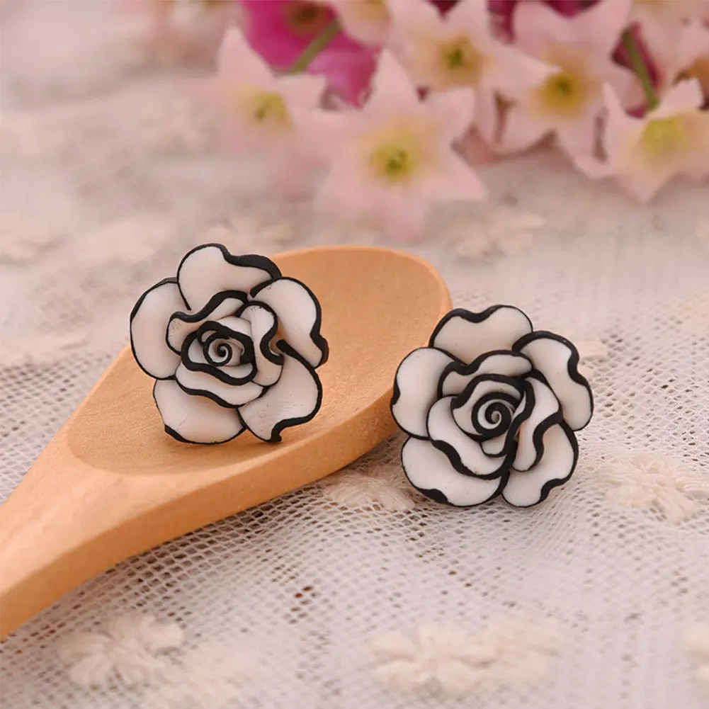 Лидер продаж модные роскошные черные и белые серьги в виде цветка розы