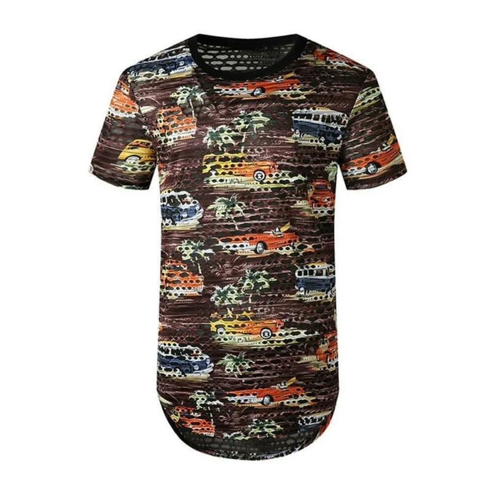 

Men Boys Short Sleeve Hole T-shirt Blouse Casual Hip-Hop Tops Printed Tee Shirts