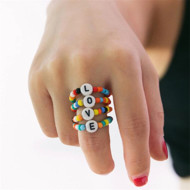 Однотонное кольцо с круглым камнем подвеска любовь растягивающиеся Кольца Набор