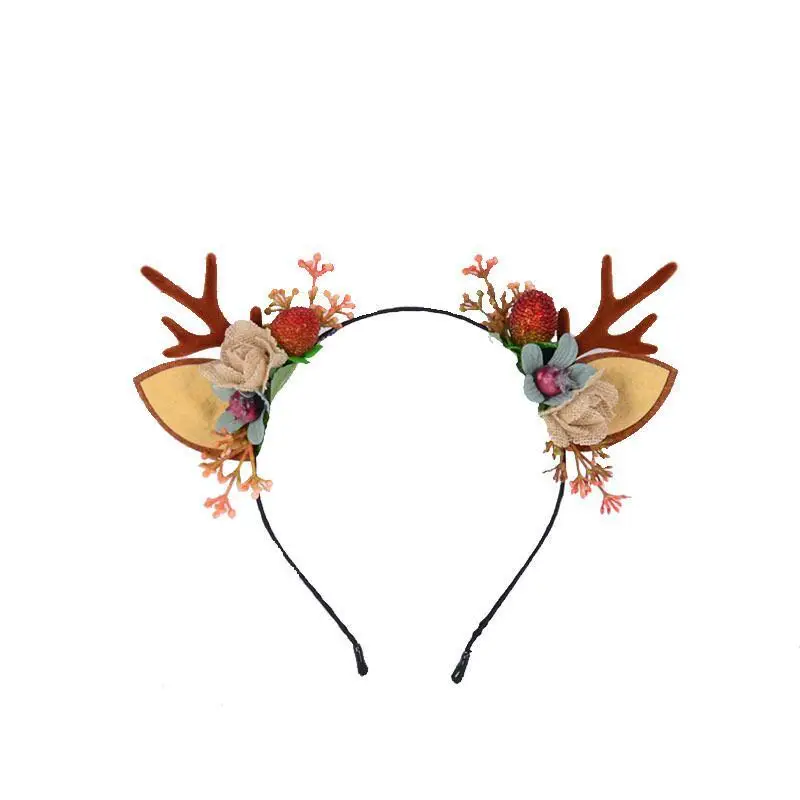 

Christmas Flower Crown Festival Headband Women Hair Accessories Headdress Deer Floral Garlands Antlers Flower Headwear