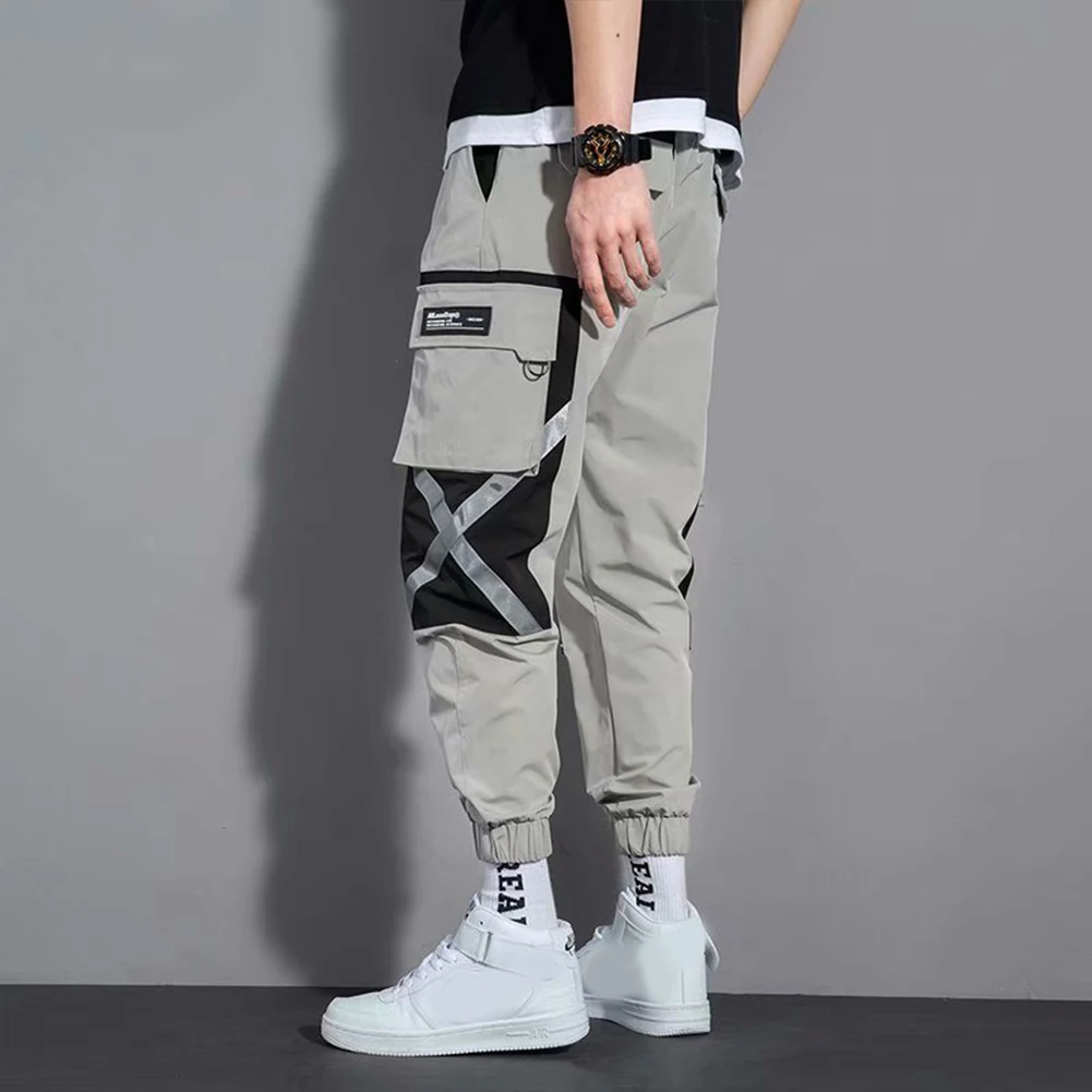 

2021 Streetwear Mens Hip Hop Jogging Pants Men Drawstring Pants Cotton Splicing Sweatpants Loose Casual Trousers with Pockets