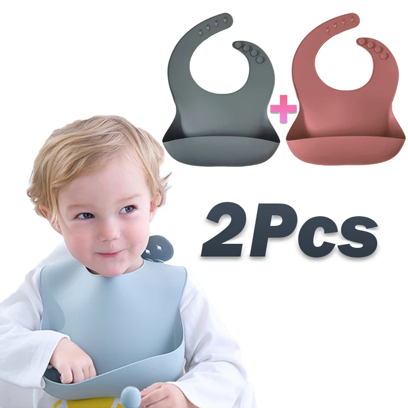 

2pcs Food Grade BPA Free Waterproof Baby Silicone Bib Eco Friendly Non-toxic