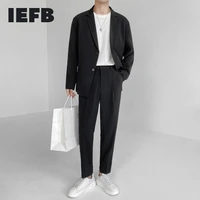iefb mens suit two pieces set simple light mature loose long sleeve suit coat suit pants green high quality new 2021 9y8066