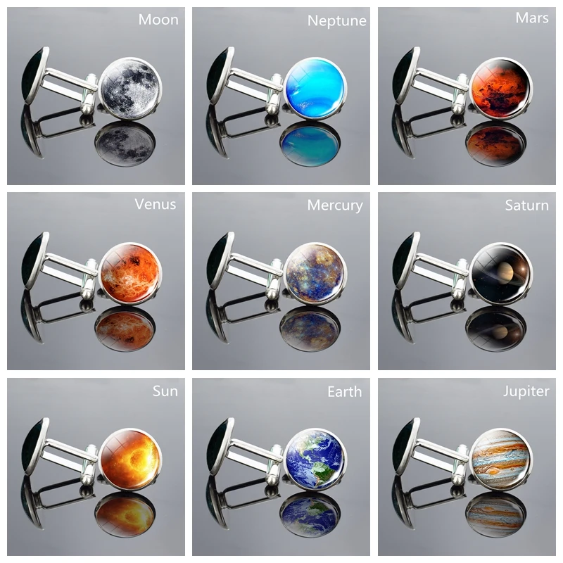 1 пара Запонки с полной луной галактики планеты Костюмы Рубашки посеребренные