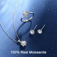 3pc set diamond snowflake pendant necklace stud earrings ring 1ct d color moissanite sterling silver women bridal jewelry sets