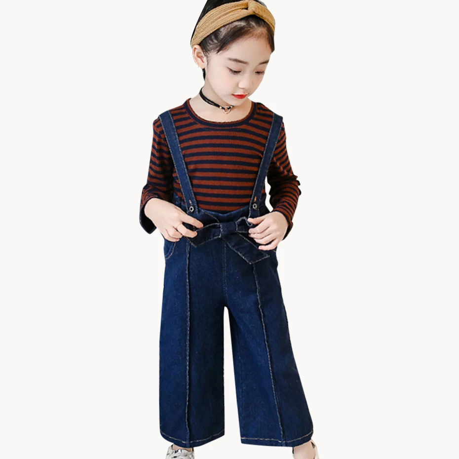 Одежда для подростков девочек детский комбинезон из джинсовой ткани и футболка 2