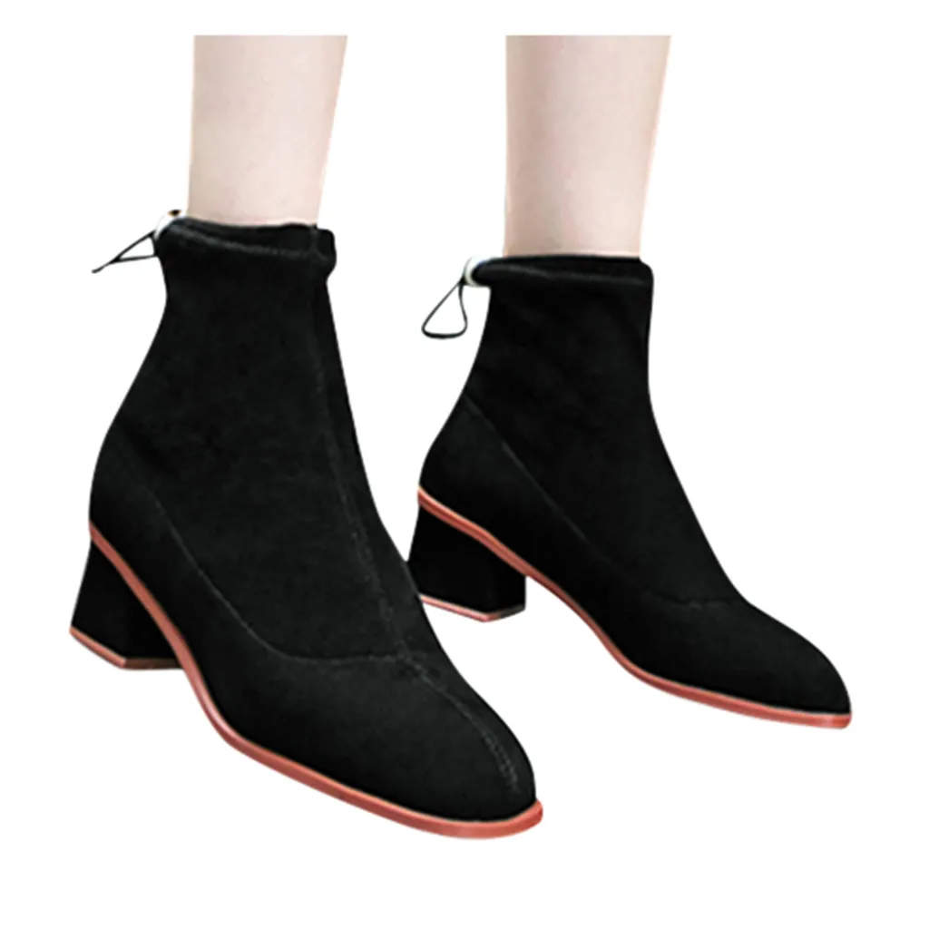 Женские ботинки ботильоны с круглым носком однотонные Повседневная теплая