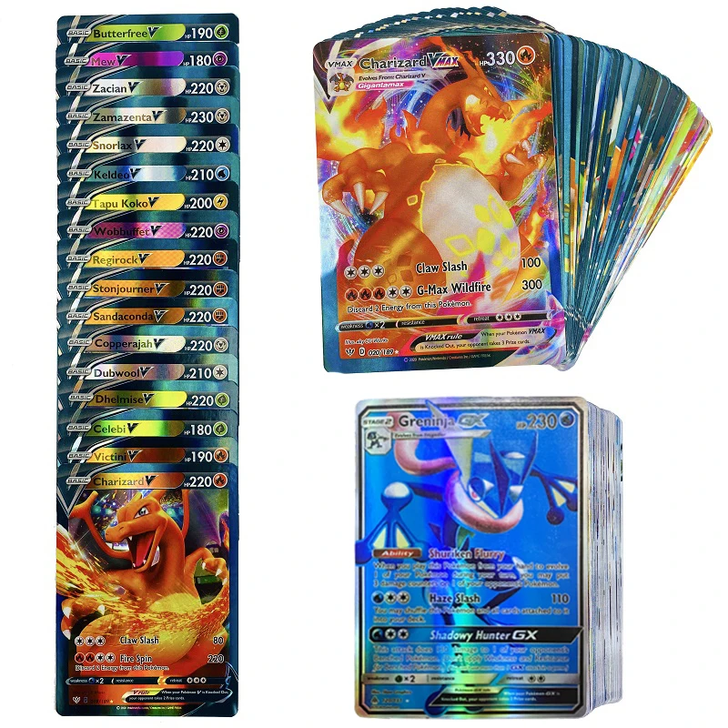 50-300 шт. блестящие карты Pokemon V MAX GX Лидер продаж этикетка команда VMAX EX английская