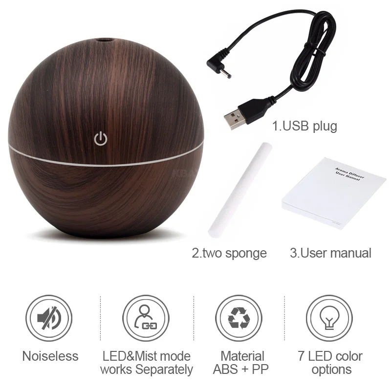 

KBAYBO 130ml Ultrasonic Air humidifier Electric Aromatherapy Essential Oil USB Aroma Diffuser cool mist maker 7 color light