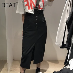 Женская однобортная юбка на одно плечо DEAT, черная юбка на бретельках с карманами, WL94301L, весна-лето 2021