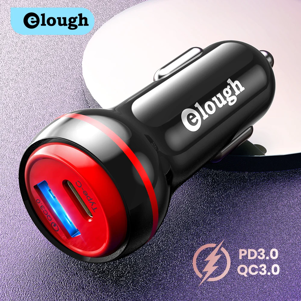 Elough 40W USB Car Charger Type c PD Quick Charge 3.0 LED Dual Fast for iPhone Xiaomi Huawei Samsung Adapter in | Мобильные телефоны
