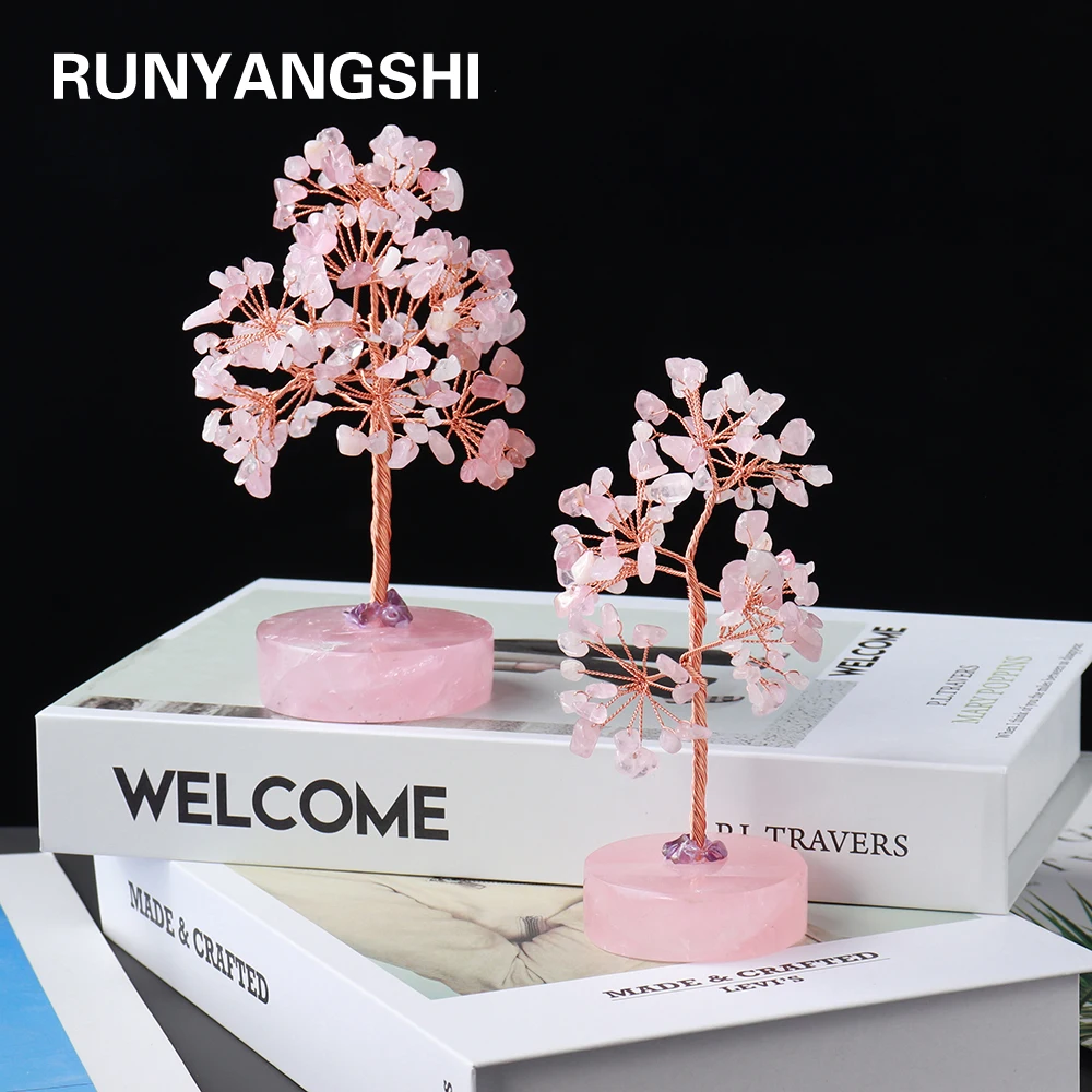 

Natural crystal stone Rose Quartz Pink Stone Specimen Lucky tree Healing Christmas decorator