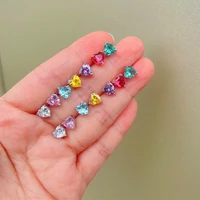 charm rainbow crystal love heart earrings silver 6mm white zircon stud earrings for women christmas day wedding ear jewelry