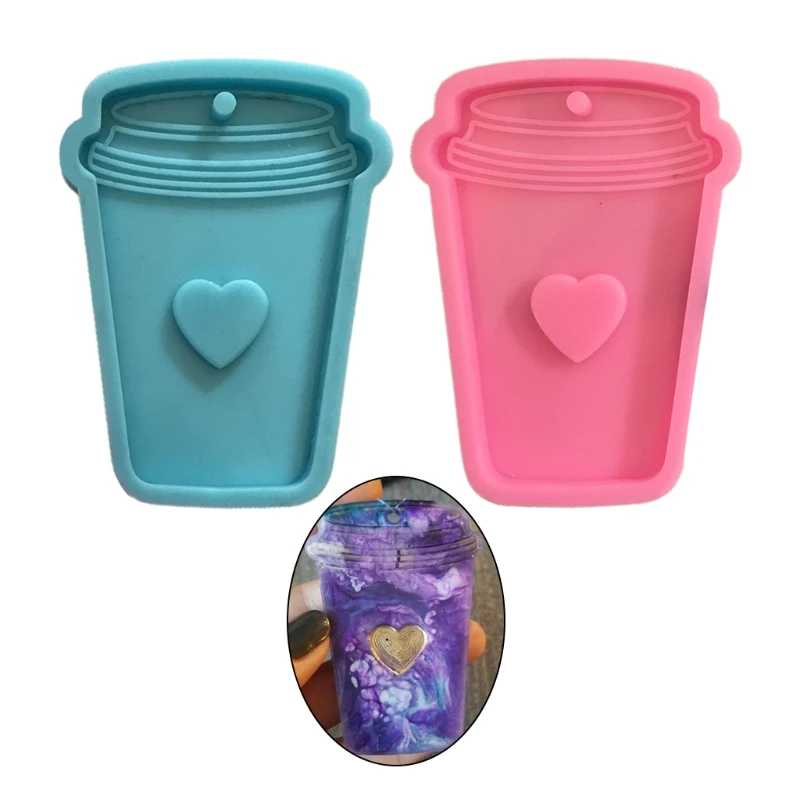 

Shiny Glossy Love Coffee Cup Keychain Epoxy Resin Mold Jewellery Necklace Pendant Silicone Mould DIY Crafts Polymer Clay X4YA